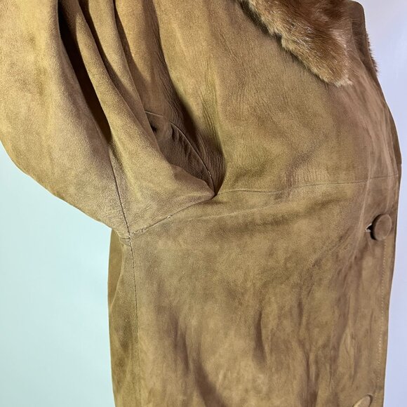 Vintage 60s Jacqueline's Feminine Apparel Memphis Nubuck Leather Coat Fur Collar - Picture 9 of 16